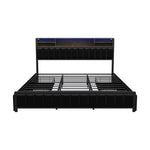LED King Bed Frame with 4?Drawer Storage & USB?Charge Headboard