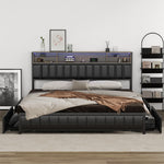 LED King Bed Frame with 4?Drawer Storage & USB?Charge Headboard
