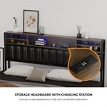 LED King Bed Frame with 4?Drawer Storage & USB?Charge Headboard