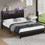 Bed Frame Queen Size LED Storage Bedhead Leather Black