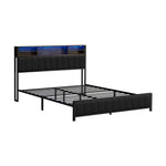 Bed Frame Queen Size LED Storage Bedhead Leather Black