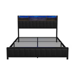 Bed Frame Queen Size LED Storage Bedhead Leather Black