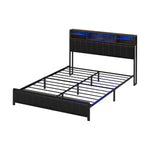 Bed Frame Queen Size LED Storage Bedhead Leather Black