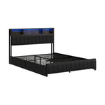 Bed Frame Queen Size LED Storage Bedhead Leather Black