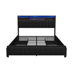 Bed Frame Queen Size LED Storage Bedhead Leather Black