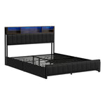 Bed Frame Queen Size LED Storage Bedhead Leather Black