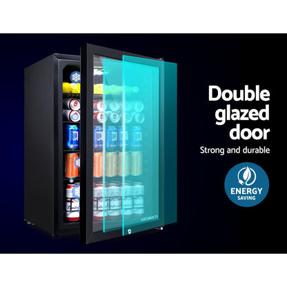 115L Bar Fridge Glass Door W/Light Black