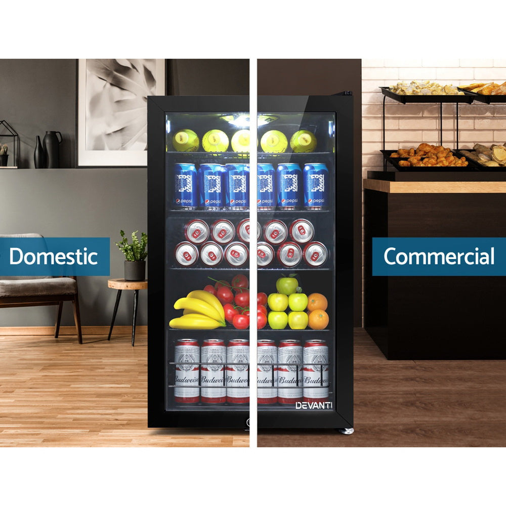 115L Bar Fridge Glass Door W/Light Black