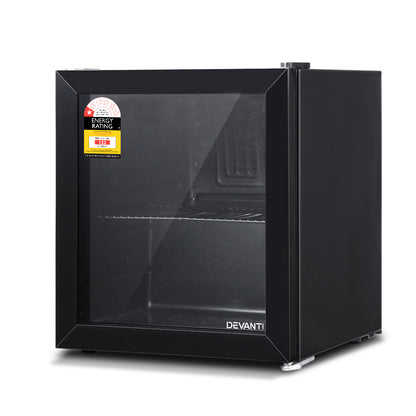 46L Bar Fridge Glass Door W/Light Black