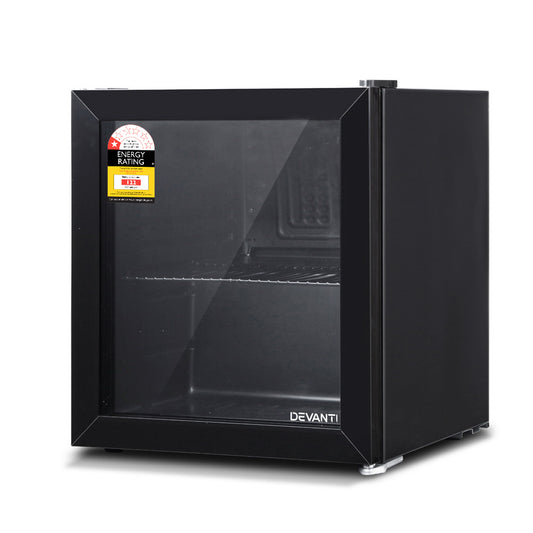 46L Bar Fridge Glass Door W/Light Black