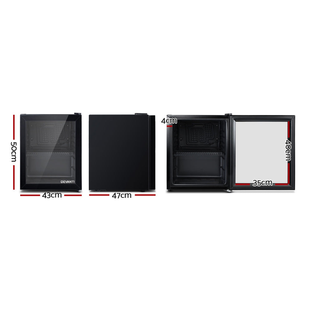 46L Bar Fridge Glass Door W/Light Black
