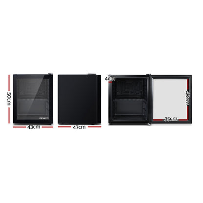 46L Bar Fridge Glass Door W/Light Black
