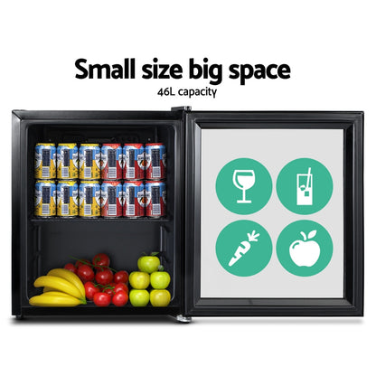 46L Bar Fridge Glass Door W/Light Black