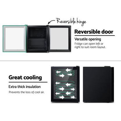 46L Bar Fridge Glass Door W/Light Black