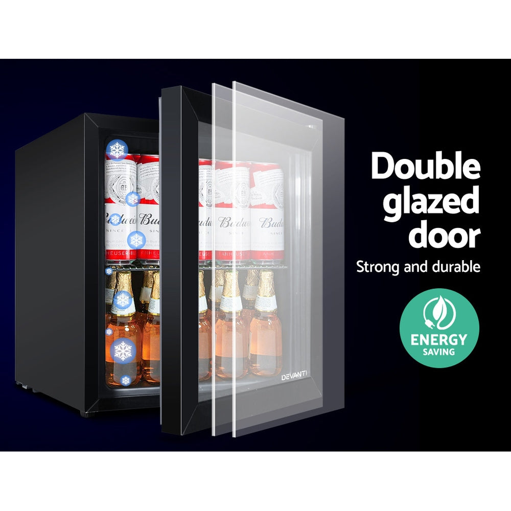 46L Bar Fridge Glass Door W/Light Black