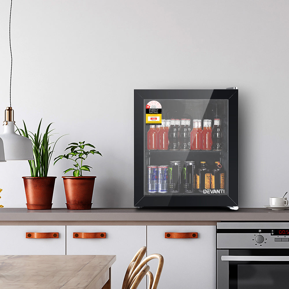 46L Bar Fridge Glass Door W/Light Black
