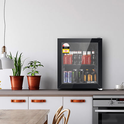 46L Bar Fridge Glass Door W/Light Black