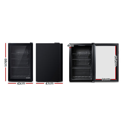 70L Bar Fridge Glass Door W/Light Black