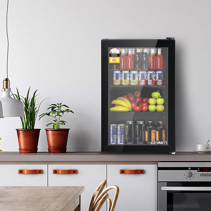 70L Bar Fridge Glass Door W/Light Black