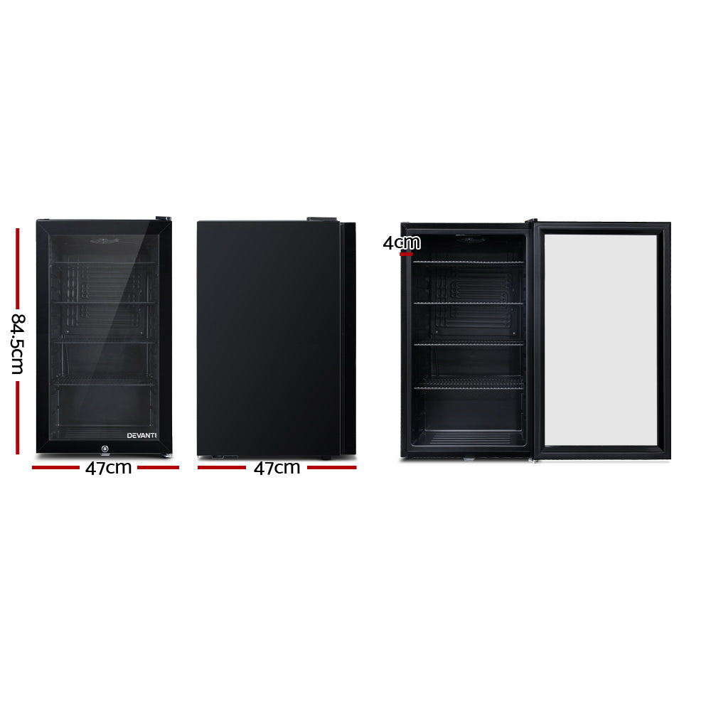 98L Bar Fridge Glass Door W/Light Black