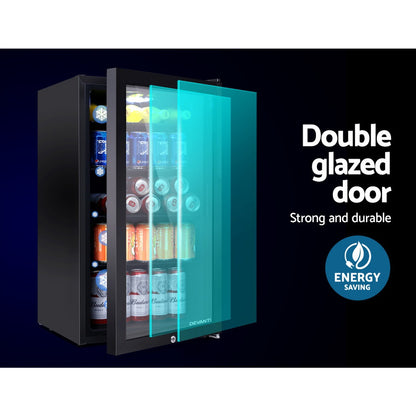 98L Bar Fridge Glass Door W/Light Black