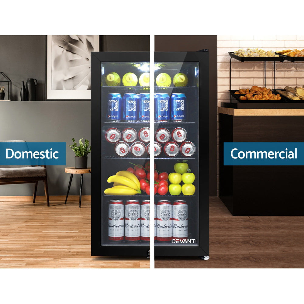 98L Bar Fridge Glass Door W/Light Black