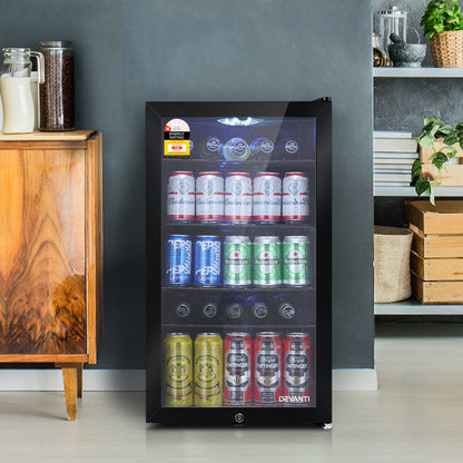98L Bar Fridge Glass Door W/Light Black