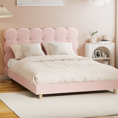Bed Frame Single Size Tufted Bedhead Boucle Fabric Pink