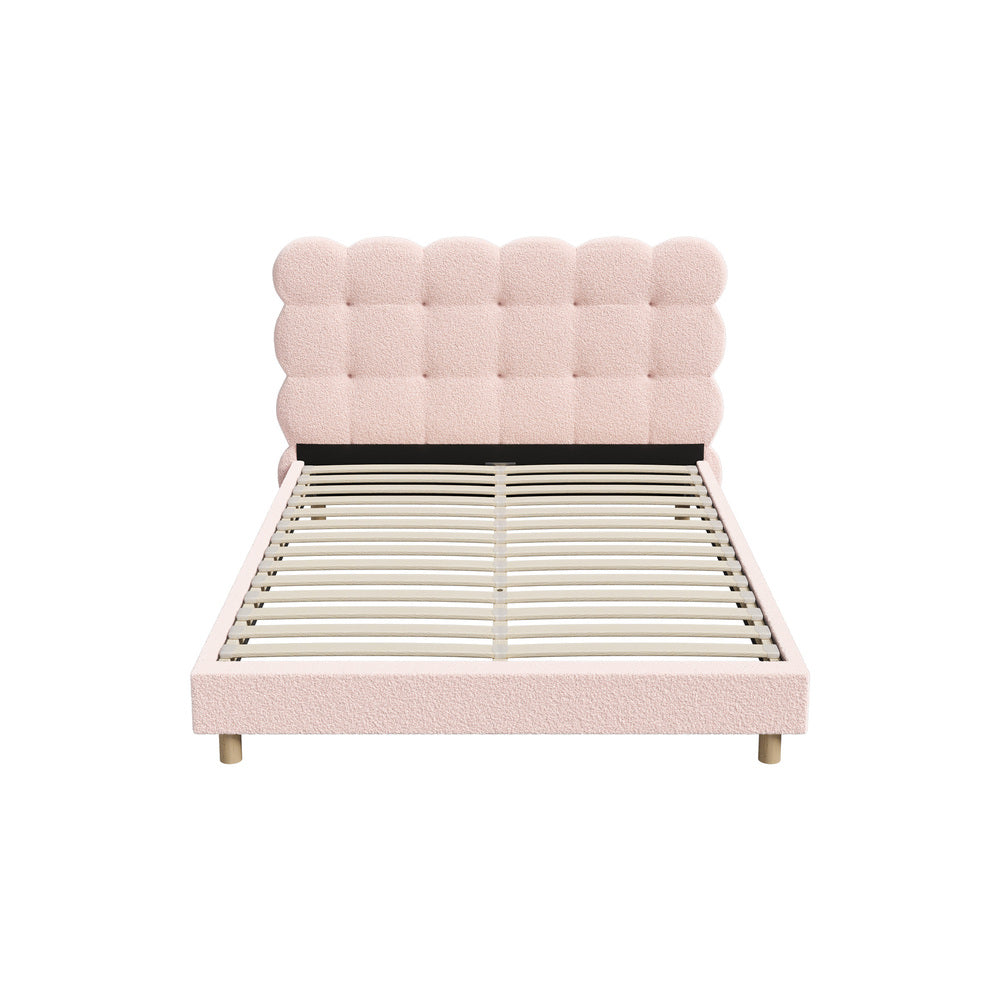 Bed Frame Single Size Tufted Bedhead Boucle Fabric Pink