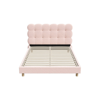 Bed Frame Single Size Tufted Bedhead Boucle Fabric Pink