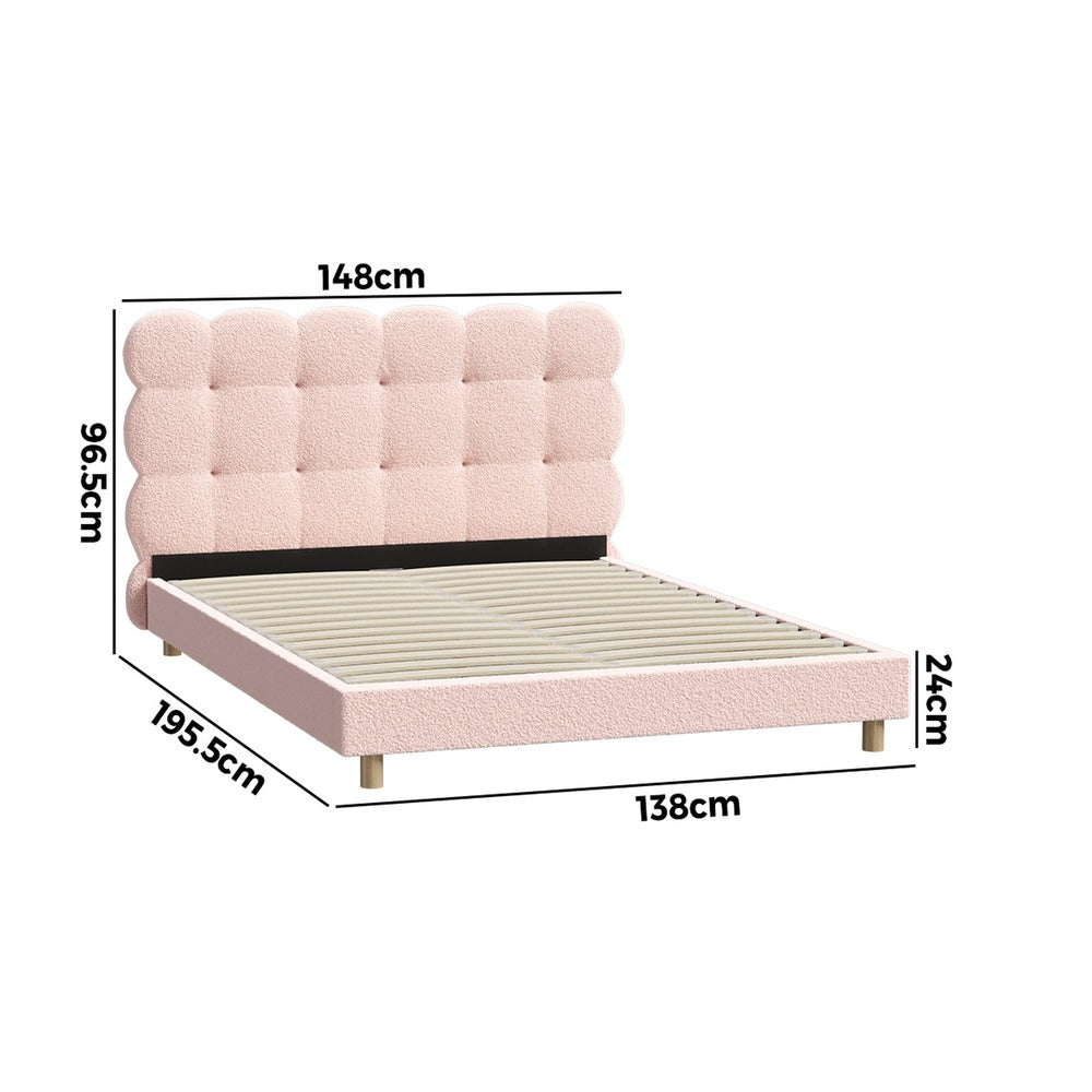 Bed Frame Single Size Tufted Bedhead Boucle Fabric Pink