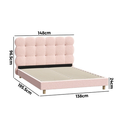 Bed Frame Single Size Tufted Bedhead Boucle Fabric Pink