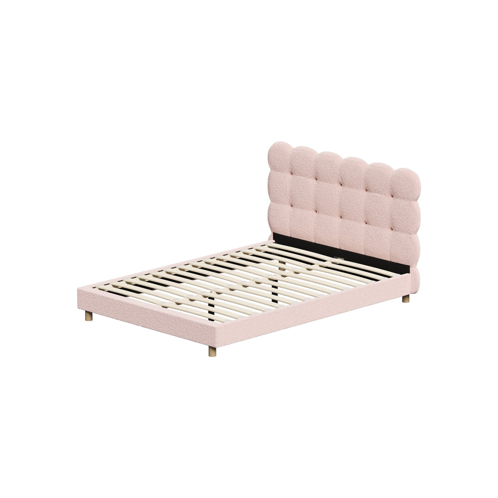Bed Frame Single Size Tufted Bedhead Boucle Fabric Pink
