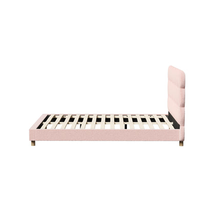Bed Frame Single Size Tufted Bedhead Boucle Fabric Pink