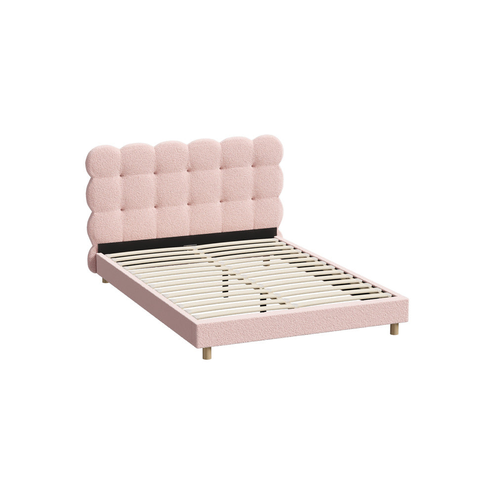 Bed Frame Single Size Tufted Bedhead Boucle Fabric Pink