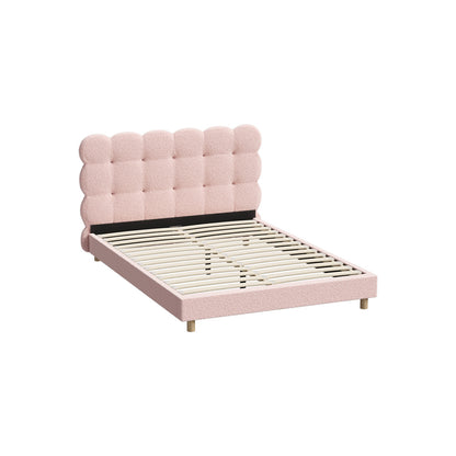 Bed Frame Single Size Tufted Bedhead Boucle Fabric Pink