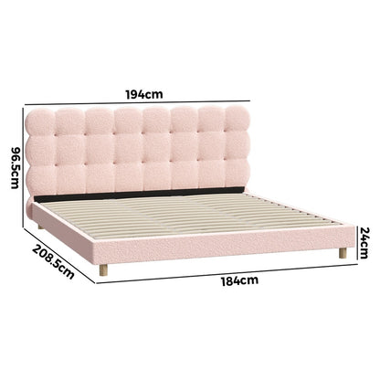 Bed Frame Single Size Tufted Bedhead Boucle Fabric Pink