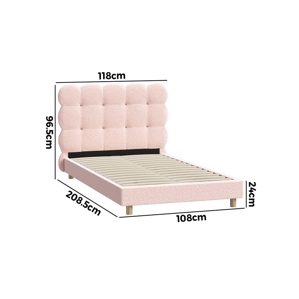 Bed Frame Single Size Tufted Bedhead Boucle Fabric Pink