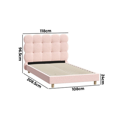 Bed Frame Single Size Tufted Bedhead Boucle Fabric Pink