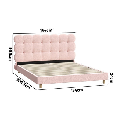 Bed Frame Single Size Tufted Bedhead Boucle Fabric Pink