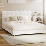 Bed Frame Double/King Single/King/Queen/Single Tufted Bedhead Boucle Fabric White