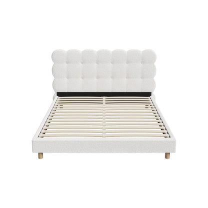 Bed Frame Double/King Single/King/Queen/Single Tufted Bedhead Boucle Fabric White