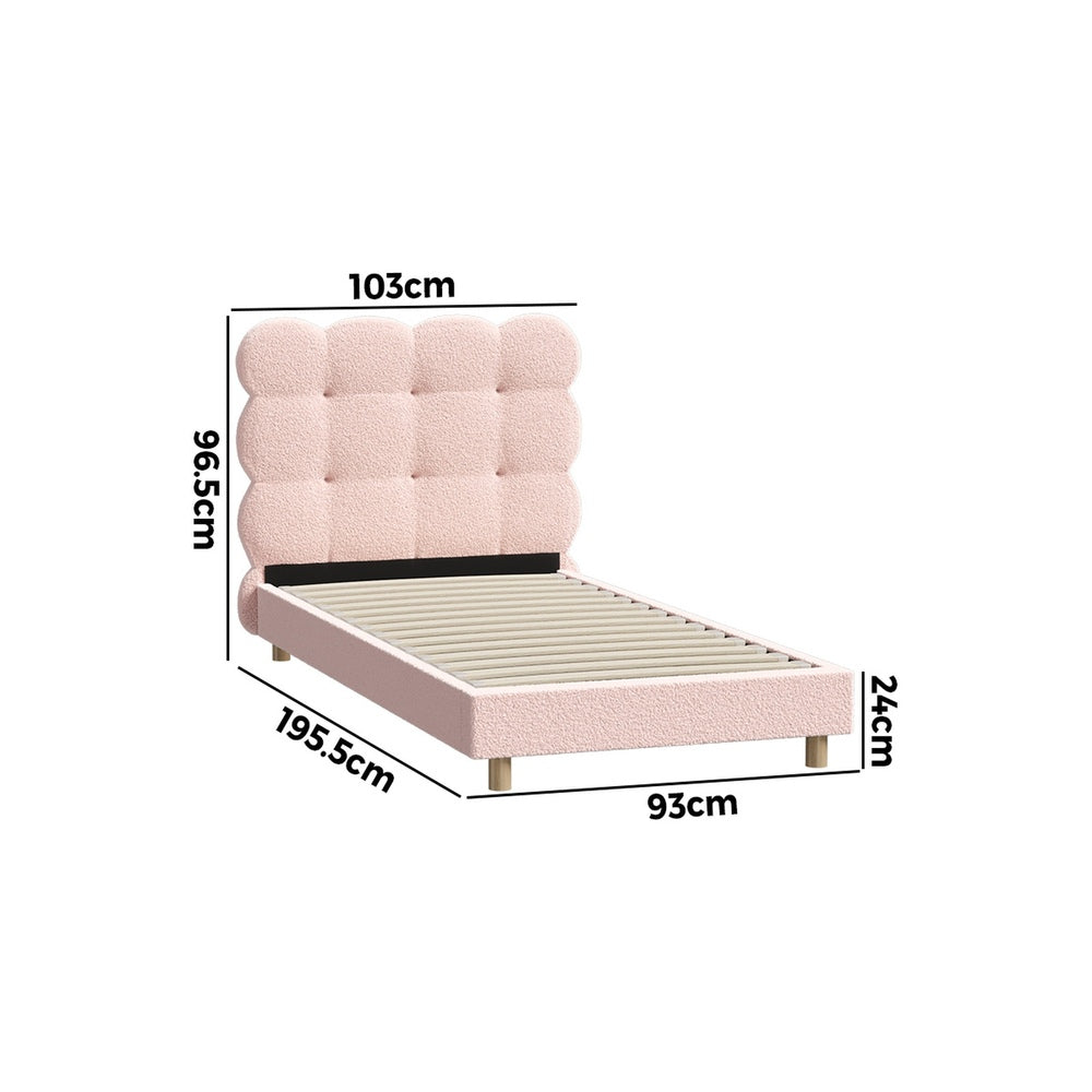 Bed Frame Single Size Tufted Bedhead Boucle Fabric Pink
