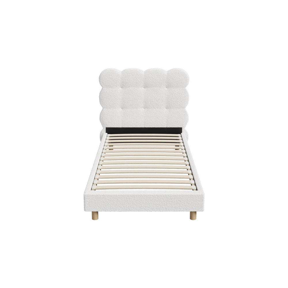 Bed Frame Double/King Single/King/Queen/Single Tufted Bedhead Boucle Fabric White