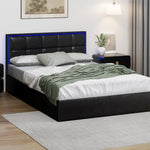 Bed Frame Double King & Single Size RGB LED Gas Lift Storage Base Leather