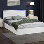 Bed Frame King Single & Double Size RGB LED Gas Lift Storage Base White Boucle