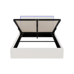 Bed Frame King Single & Double Size RGB LED Gas Lift Storage Base White Boucle