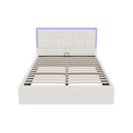 Bed Frame King Single & Double Size RGB LED Gas Lift Storage Base White Boucle