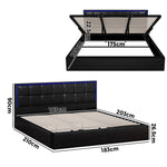 Bed Frame Double King & Single Size RGB LED Gas Lift Storage Base Leather