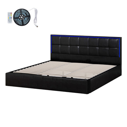 Bed Frame Double King & Single Size RGB LED Gas Lift Storage Base Leather